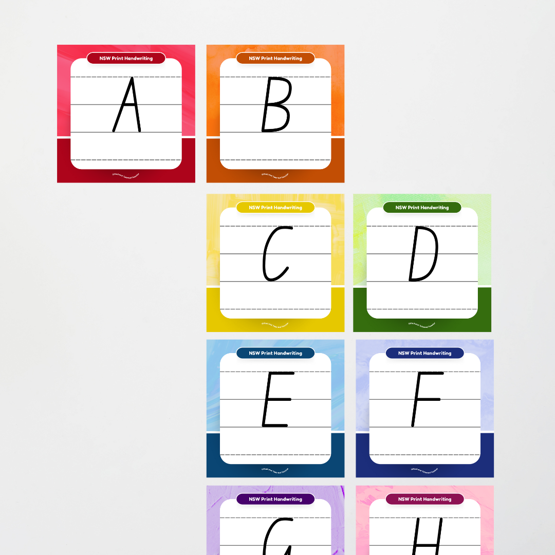 New South Wales Foundation Font: Lined Handwriting Posters - Rainbow - Teacher Resources & Classroom Decor
