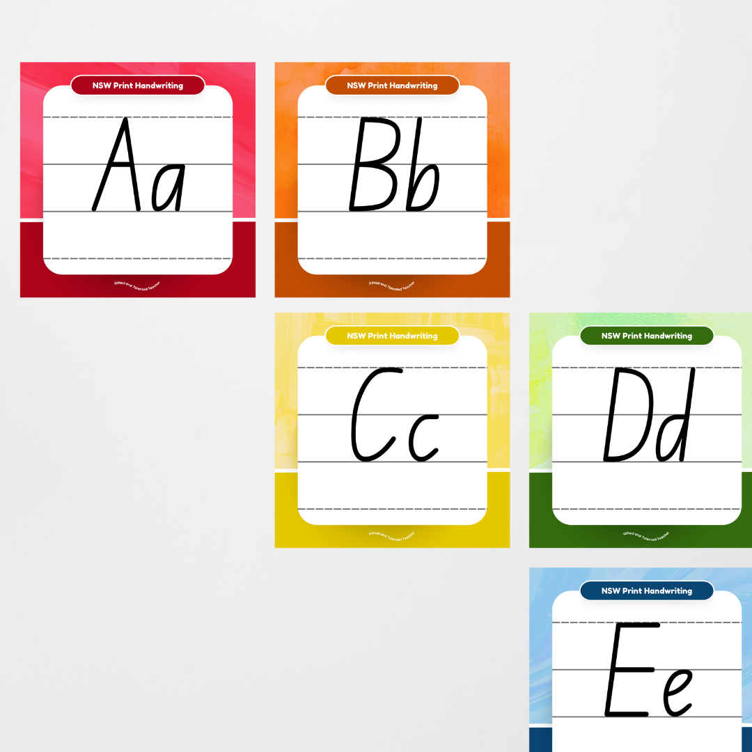 New South Wales Foundation Font: Lined Handwriting Posters - Rainbow - Teacher Resources & Classroom Decor