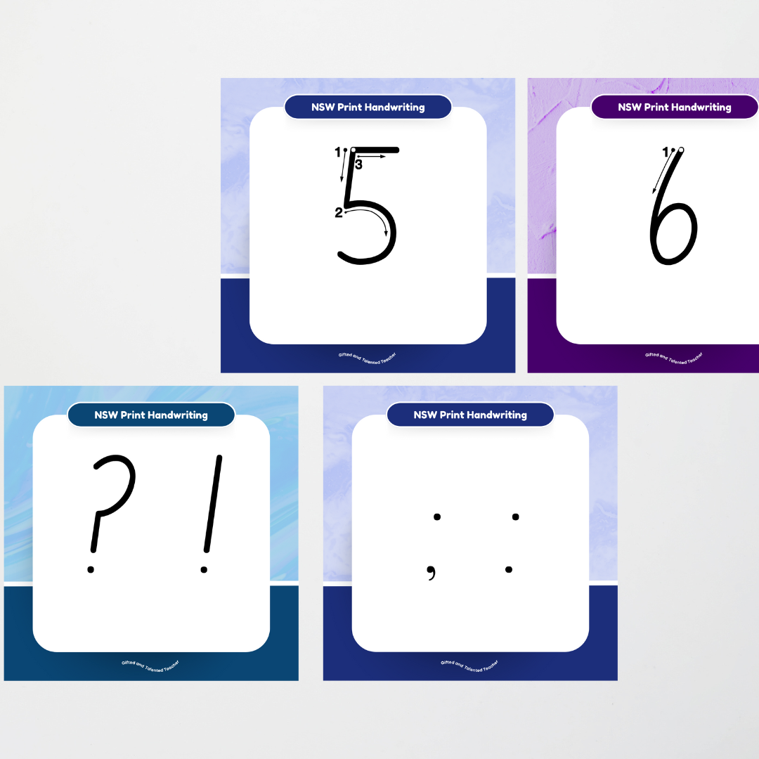 New South Wales Foundation Font: Unlined Handwriting Posters (with directional arrows) - Rainbow - Teacher Resources & Classroom Decor