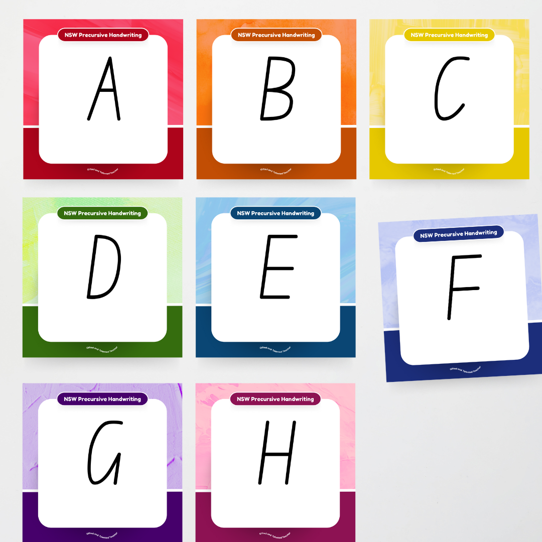 New South Wales Precursive Font: Unlined Handwriting Posters - Rainbow - Teacher Resources & Classroom Decor