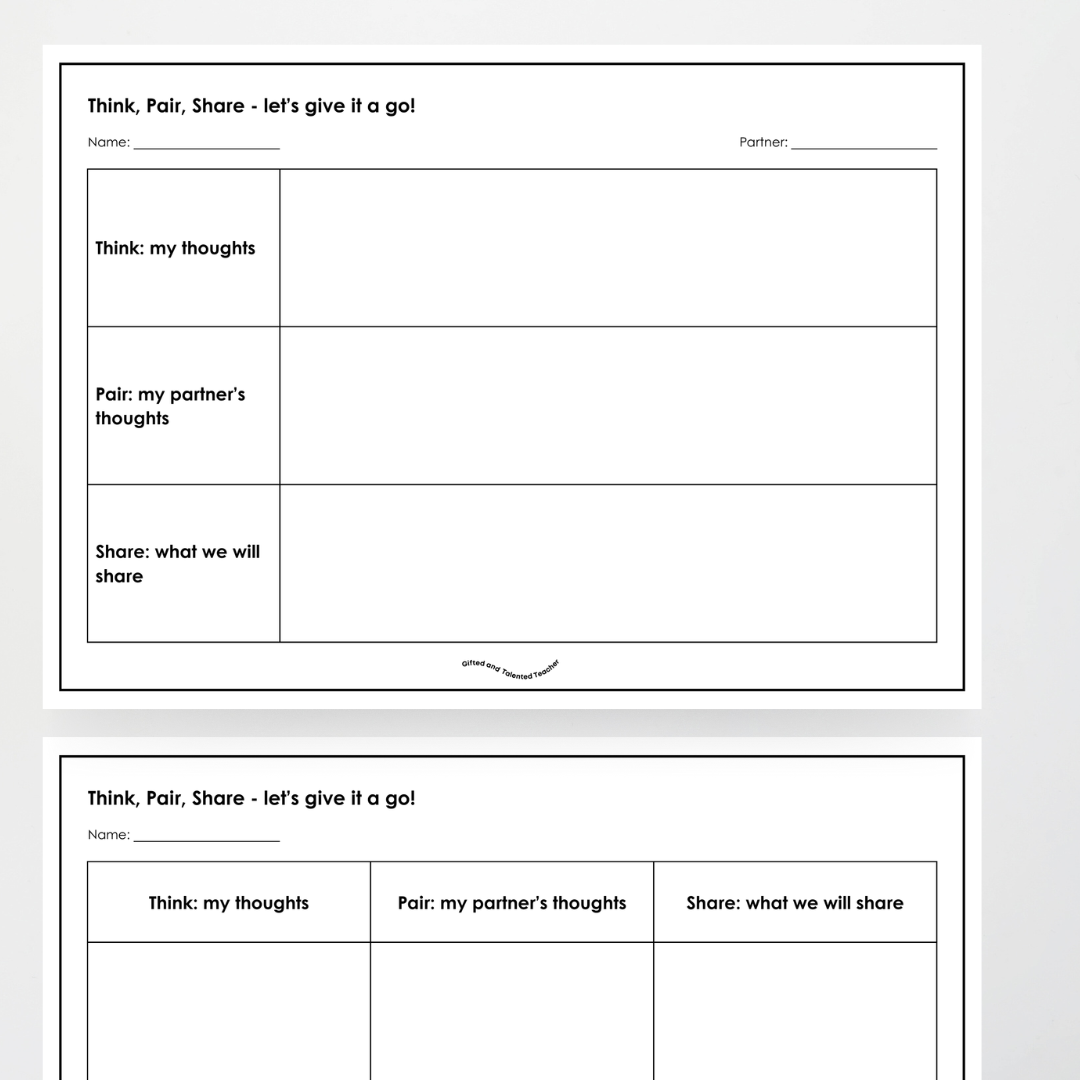Think, Pair, Share Organiser: Scaffold