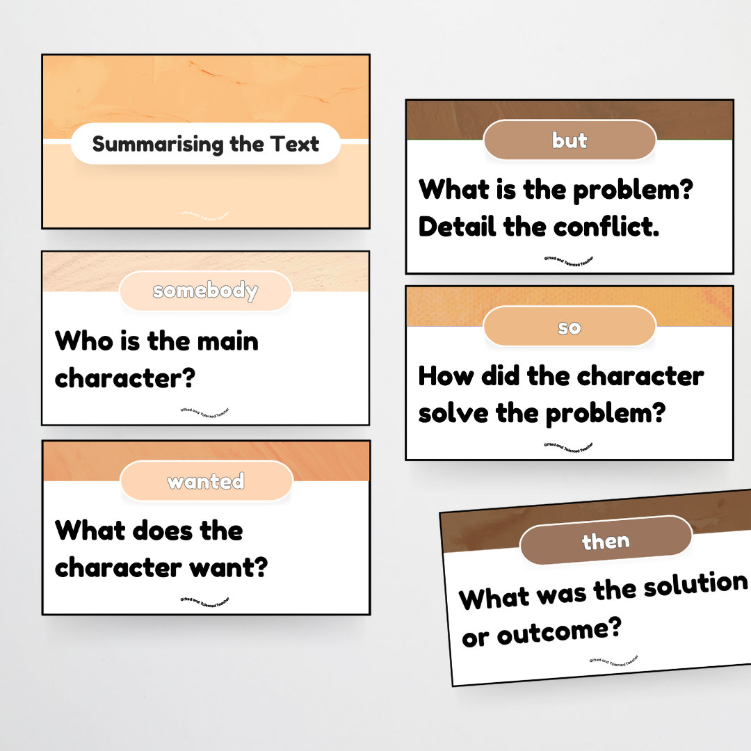 SWBST Somebody, Wanted, But, So Then - Imaginative Text Neutral Classroom Decor - Teacher Resources & Classroom Decor