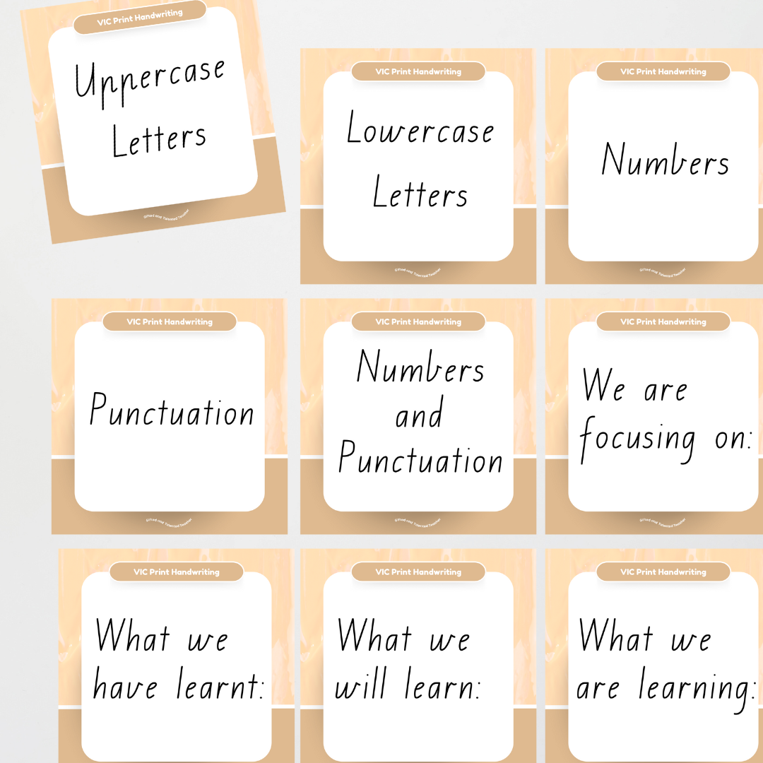 Victorian Print Font: Sky, Grass, Soil Handwriting Posters (with directional arrows) - Neutral - Teacher Resources & Classroom Decor