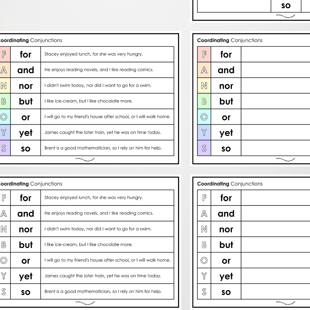 Coordinating Conjunctions: FANBOYS Poster, Bookmark and Activity - Sentence Structure: Pretty in Pastel