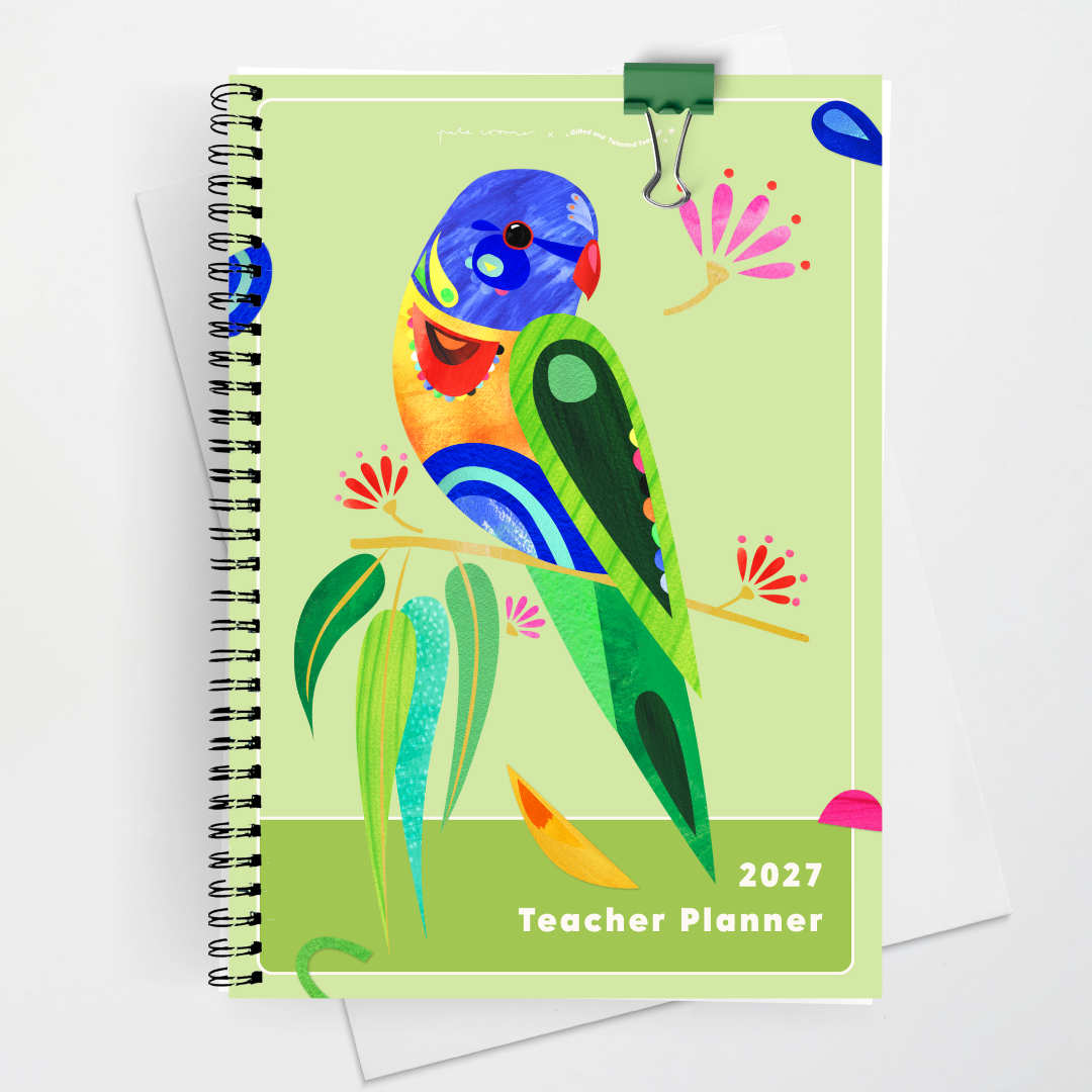 x Pete Cromer 2027 Weekly Teacher Planner: Rainbow Lorikeet - Australian Fauna and Flora Classroom Decor