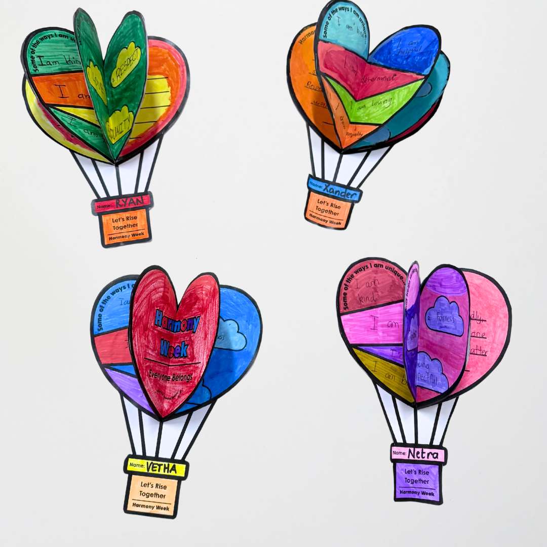 Harmony Day and Harmony Week: Let's Rise Together Heart Hot Air Balloon 3D Craft Activity - Teacher Resources & Classroom Decor