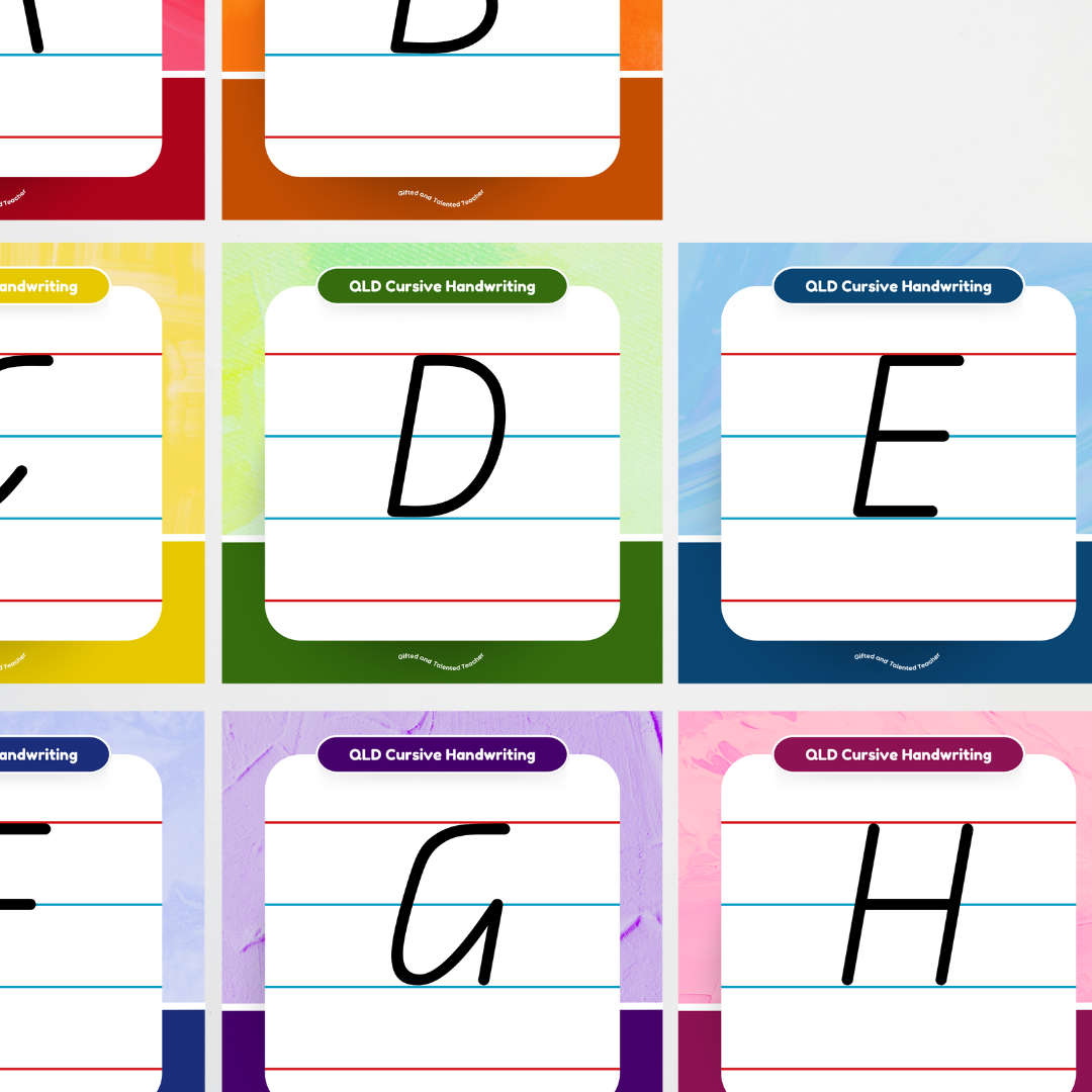 Queensland Precursive Font: Lined Handwriting Posters - Rainbow - Teacher Resources & Classroom Decor