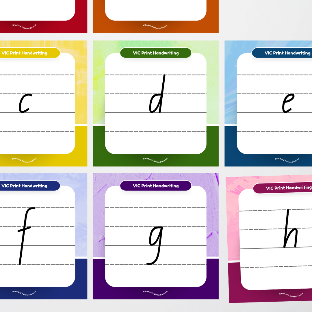 Victorian Print Font: Lined Handwriting Posters - Rainbow - Teacher Resources & Classroom Decor