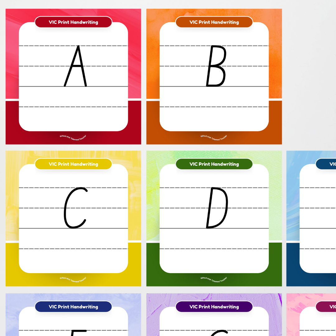 Victorian Print Font: Lined Handwriting Posters - Rainbow - Teacher Resources & Classroom Decor