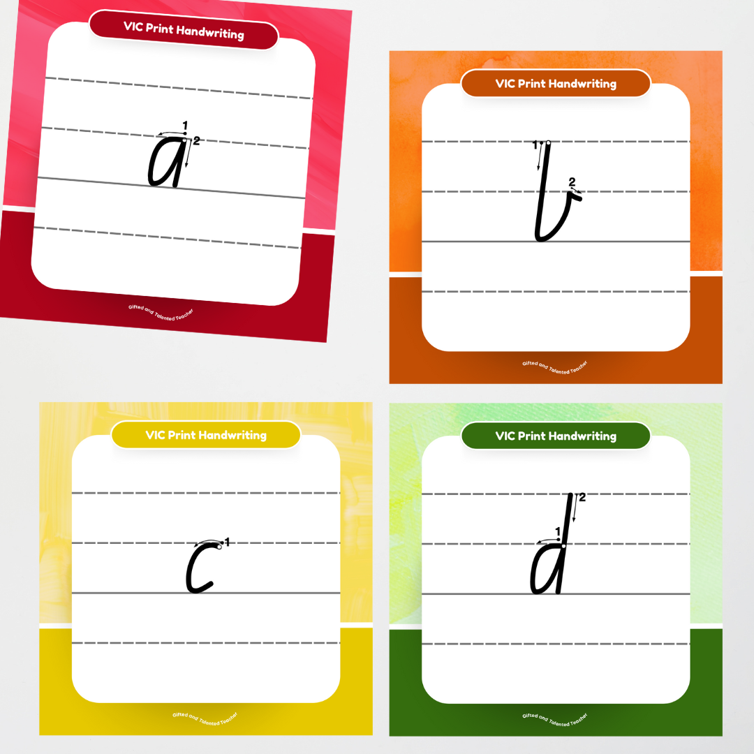 Victorian Print Font: Lined Handwriting Posters (with directional arrows) - Rainbow - Teacher Resources & Classroom Decor