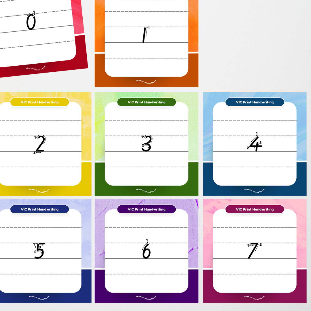 Victorian Print Font: Lined Handwriting Posters (with directional arrows) - Rainbow - Teacher Resources & Classroom Decor