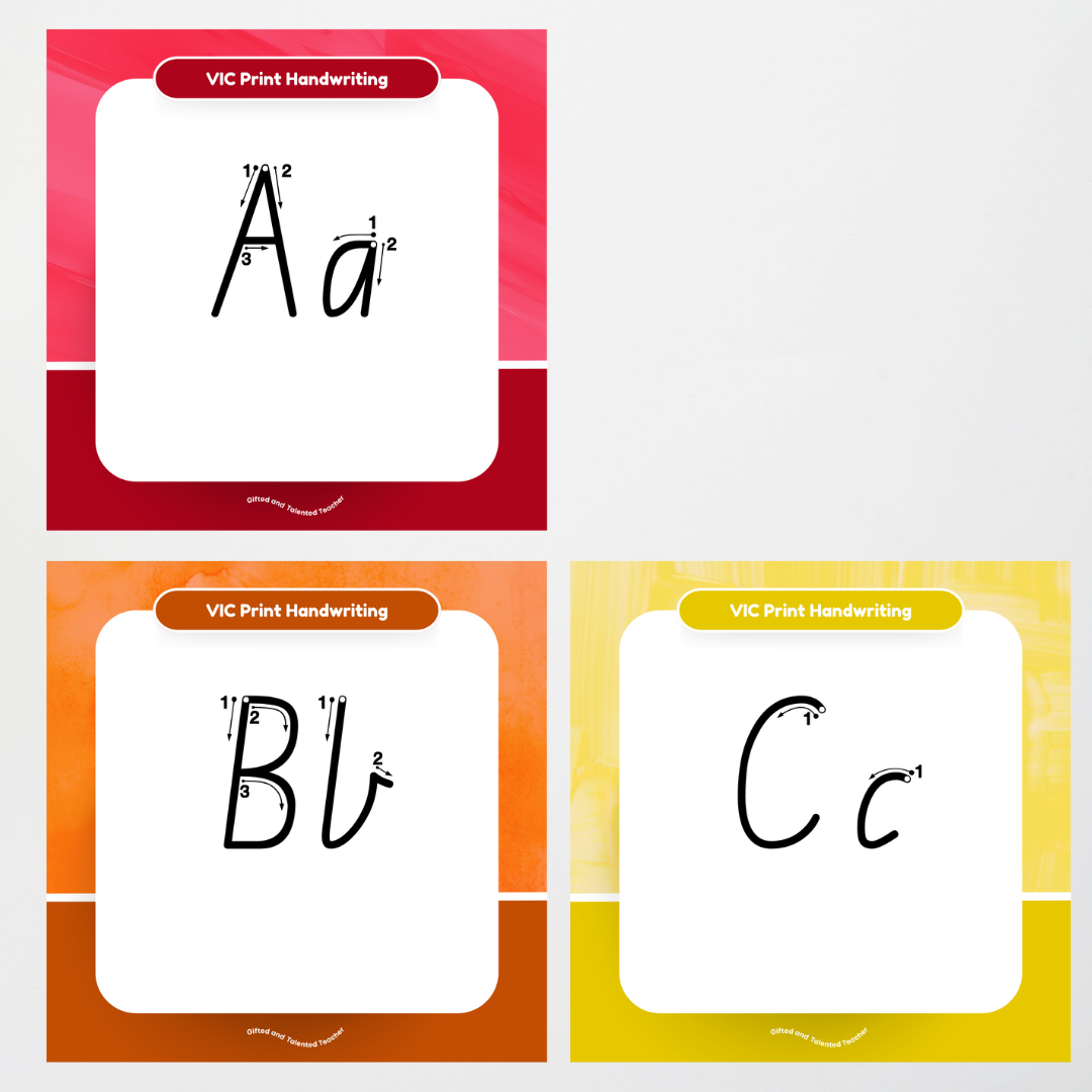 Victorian Print Font: Unlined Handwriting Posters (with directional arrows) - Rainbow - Teacher Resources & Classroom Decor