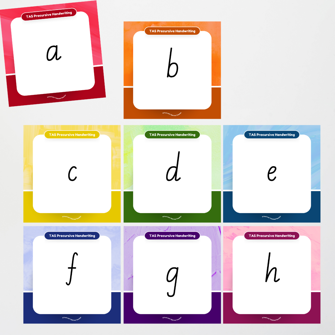 Tasmanian Precursive Font: Unlined Handwriting Posters - Rainbow - Teacher Resources & Classroom Decor