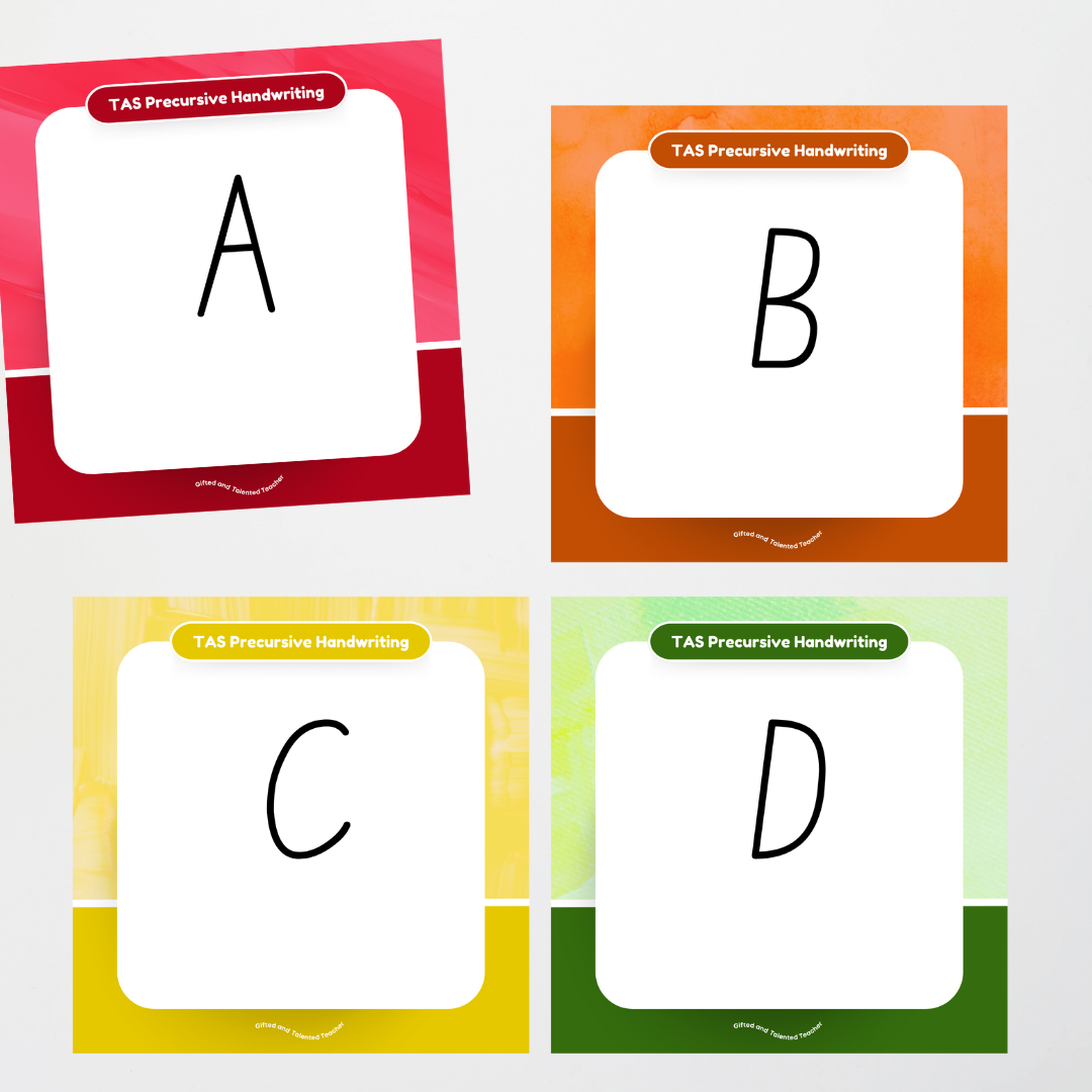 Tasmanian Precursive Font: Unlined Handwriting Posters - Rainbow - Teacher Resources & Classroom Decor