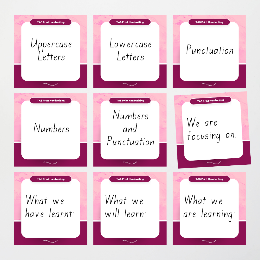 Tasmanian Print Font: Unlined Handwriting Posters - Rainbow - Teacher Resources & Classroom Decor