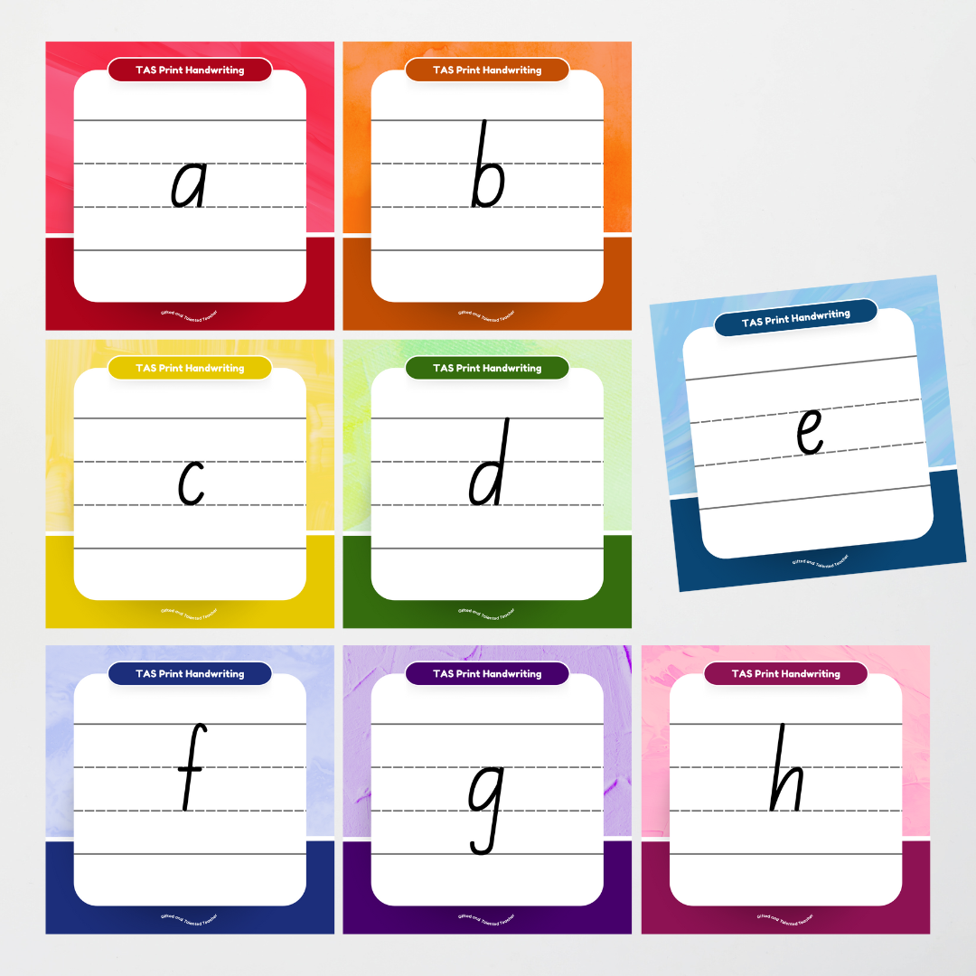 Tasmanian Print Font: Lined Handwriting Posters - Rainbow - Teacher Resources & Classroom Decor