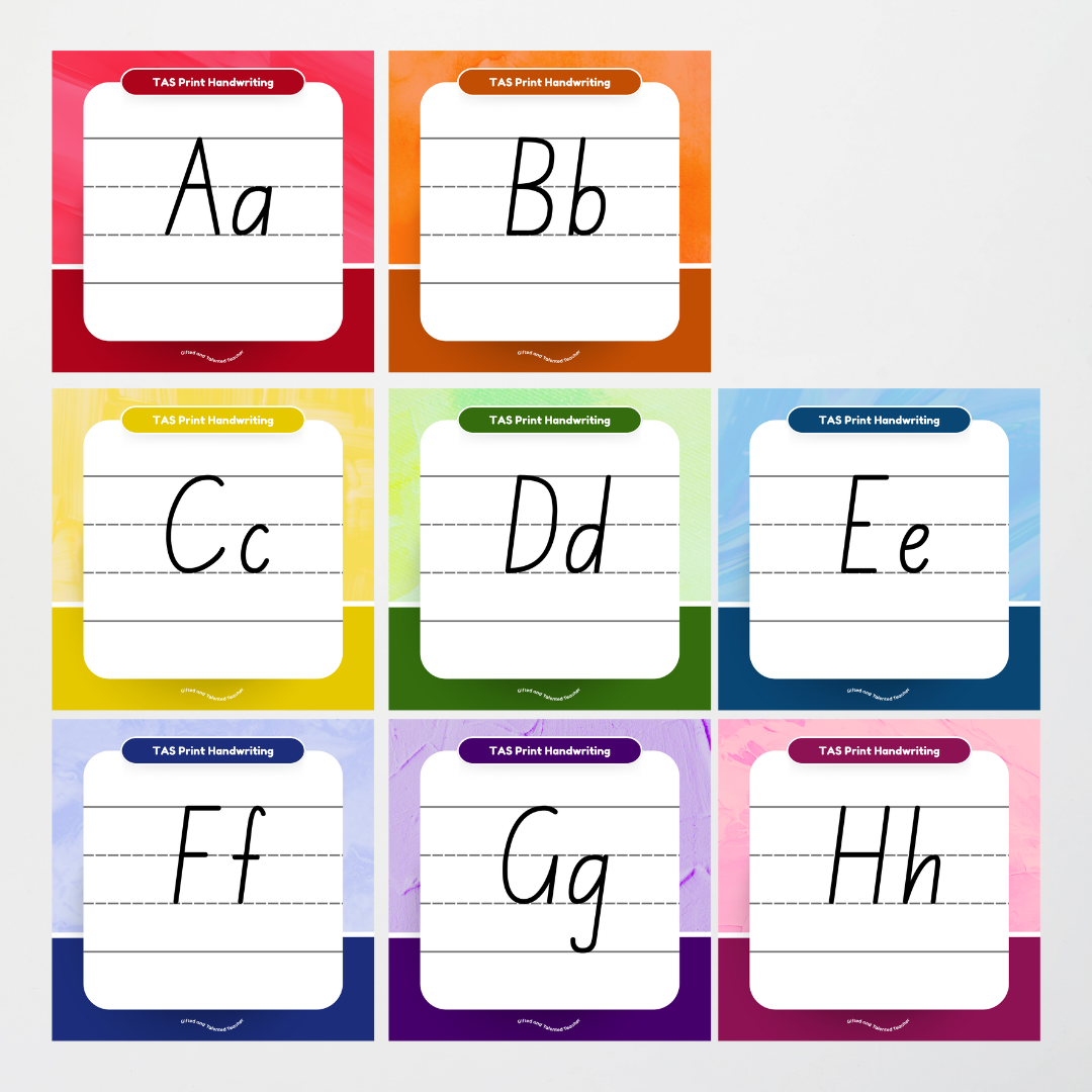 Tasmanian Print Font: Lined Handwriting Posters - Rainbow - Teacher Resources & Classroom Decor