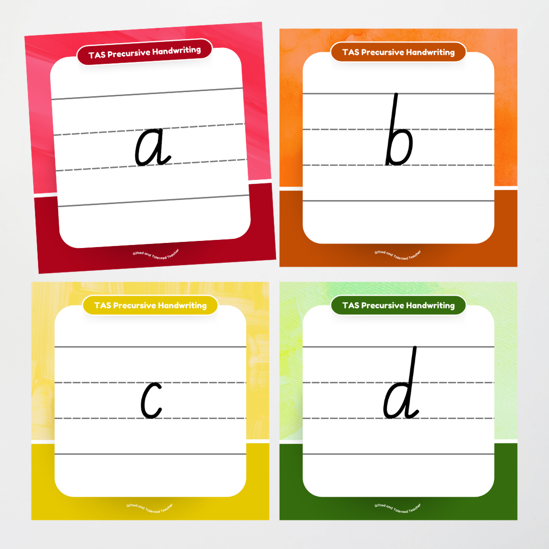 Tasmanian Precursive Font: Lined Handwriting Posters - Rainbow - Teacher Resources & Classroom Decor