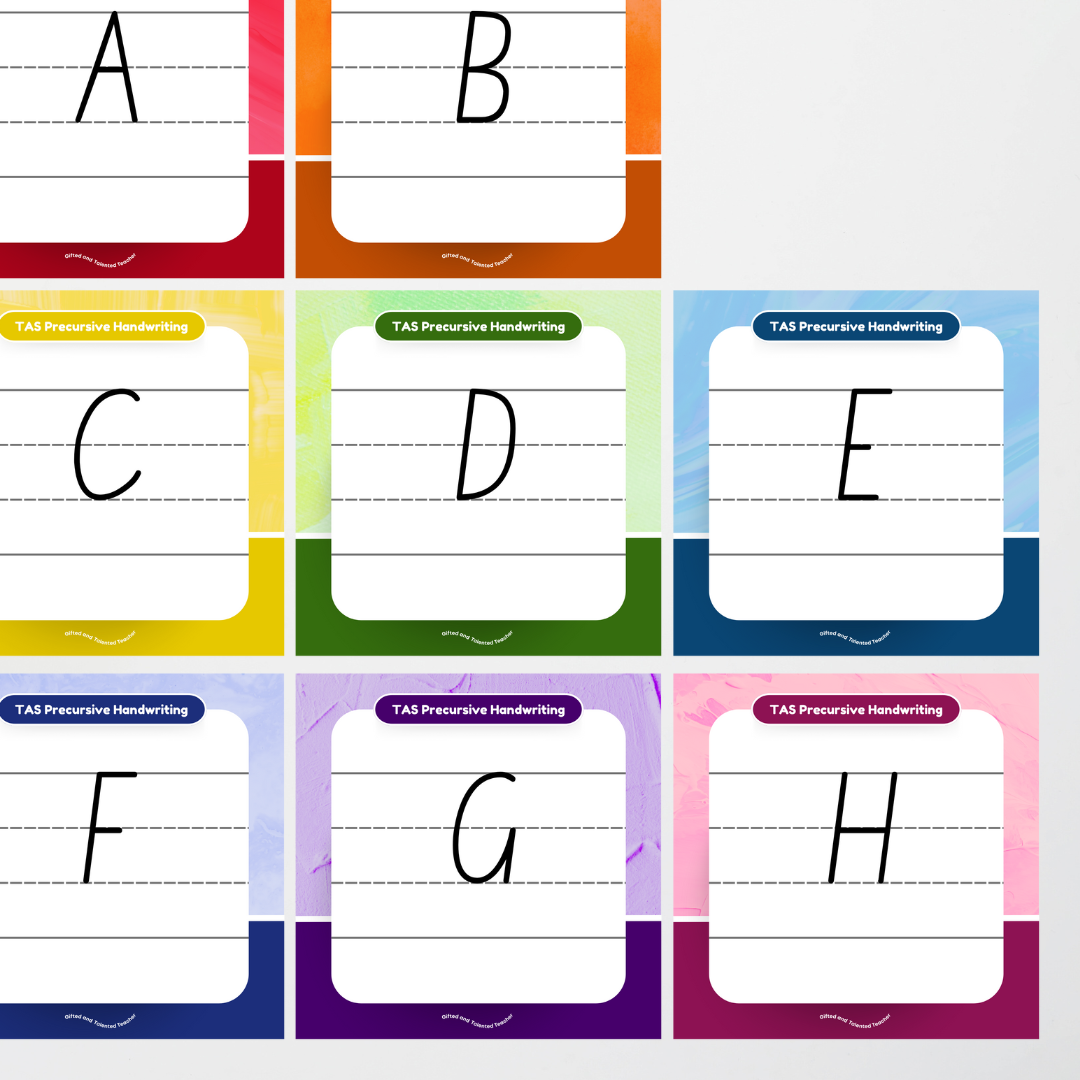 Tasmanian Precursive Font: Lined Handwriting Posters - Rainbow - Teacher Resources & Classroom Decor