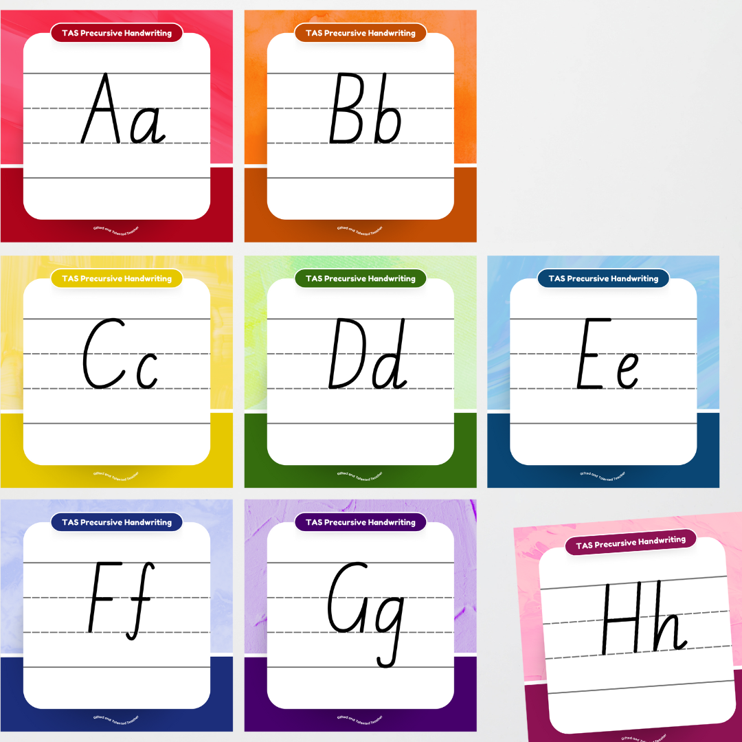 Tasmanian Precursive Font: Lined Handwriting Posters - Rainbow - Teacher Resources & Classroom Decor