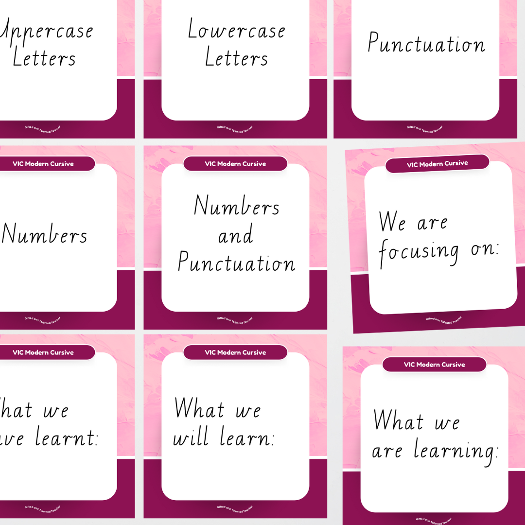 Victorian Modern Cursive Font: Lined Handwriting Posters - Rainbow - Teacher Resources & Classroom Decor