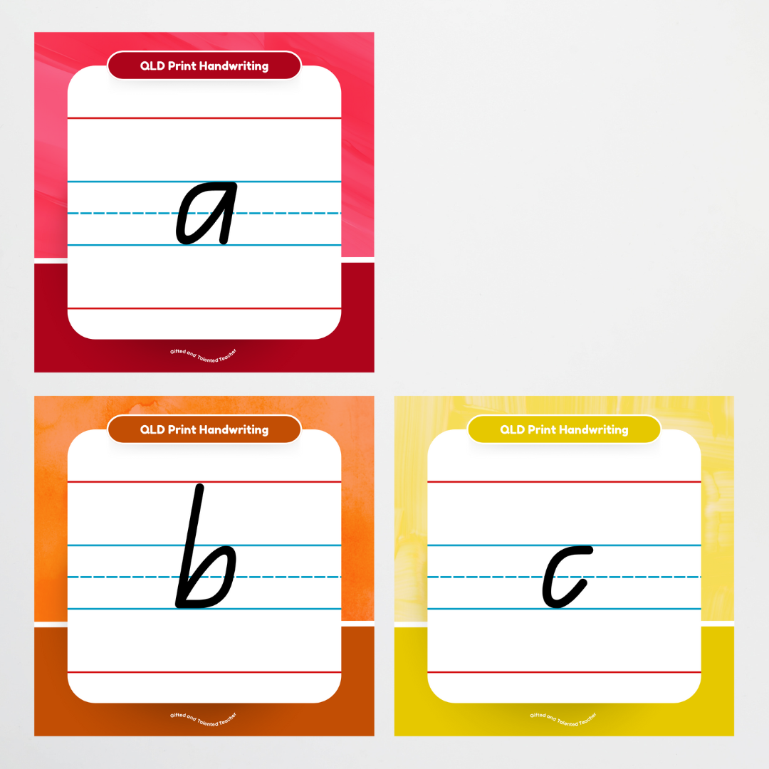 Queensland Beginner Font: Lined Handwriting Posters - Rainbow - Teacher Resources & Classroom Decor