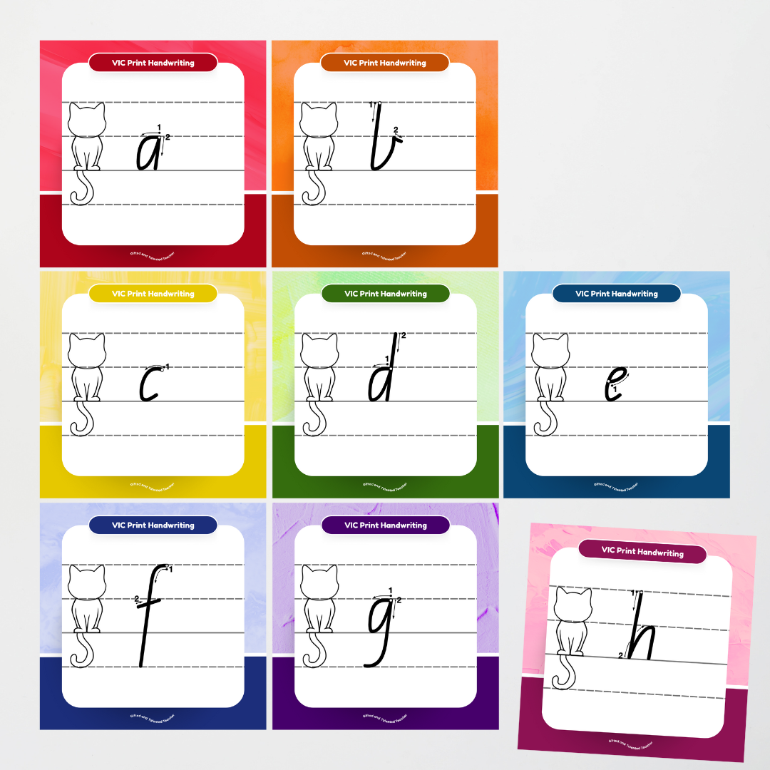 Victorian Print Font: Cat Dotted Thirds Lined Handwriting Posters - Rainbow - Teacher Resources & Classroom Decor