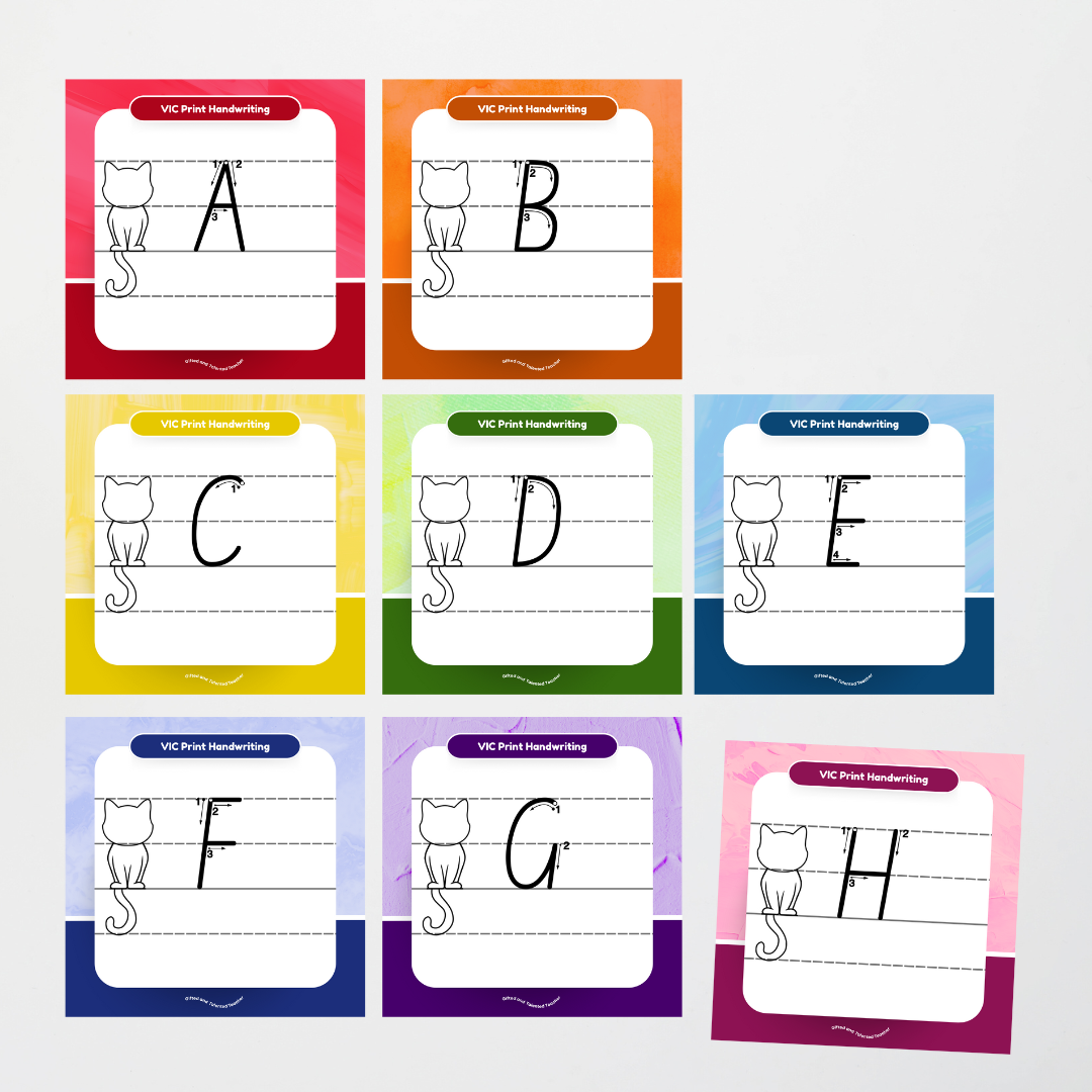 Victorian Print Font: Cat Dotted Thirds Lined Handwriting Posters - Rainbow - Teacher Resources & Classroom Decor