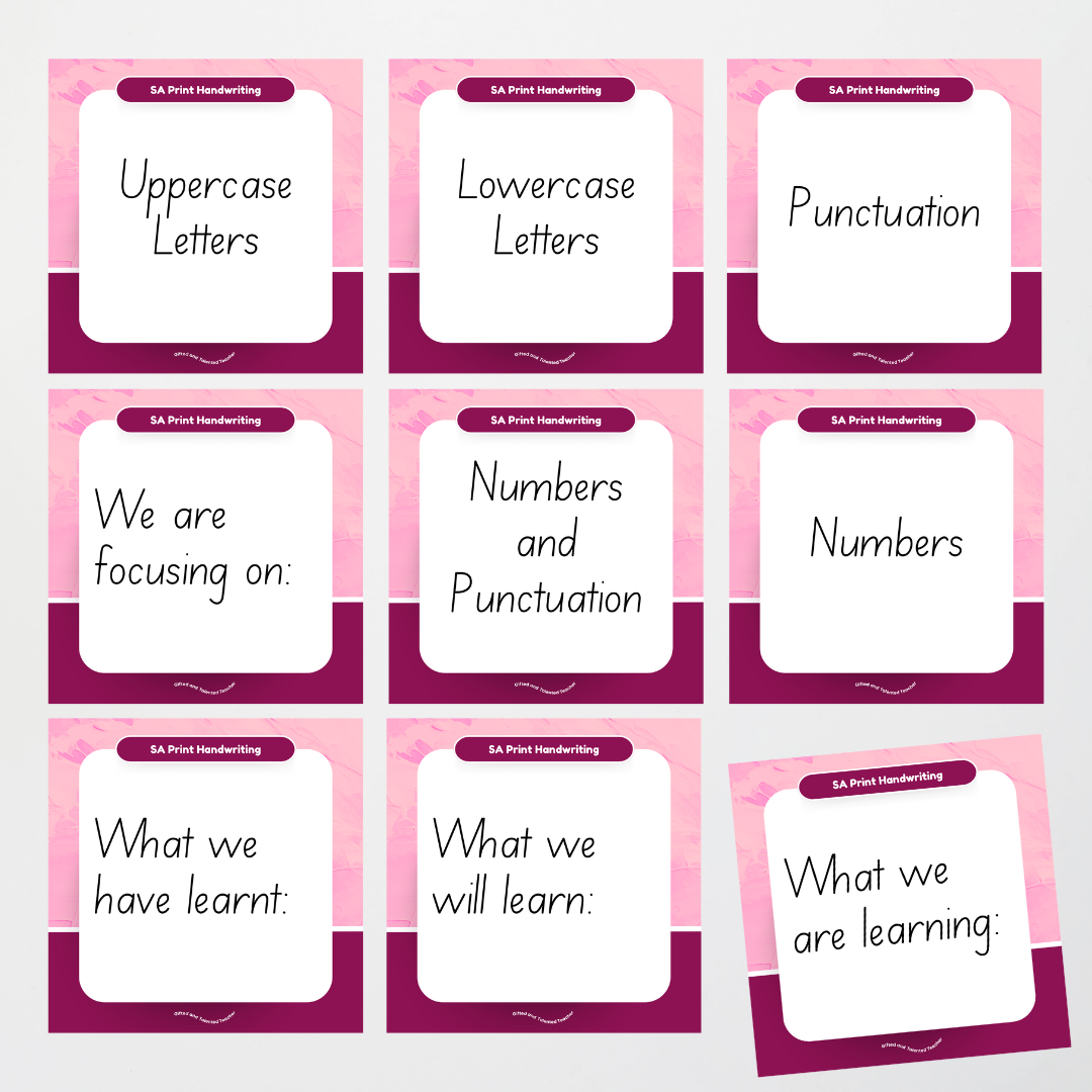 South Australian Print Font: Unlined Handwriting Posters (with directional arrows) - Rainbow