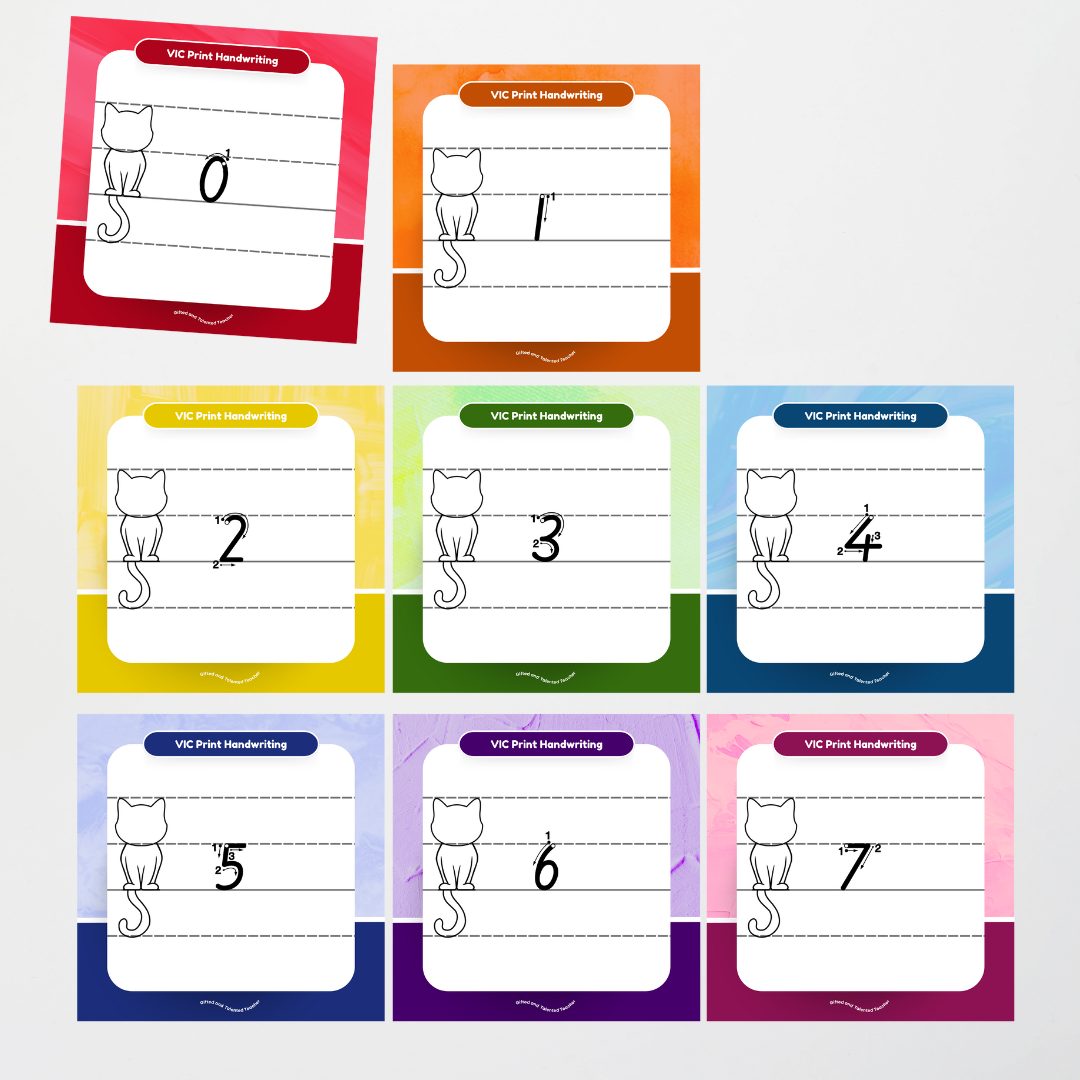 Victorian Print Font: Cat Dotted Thirds Lined Handwriting Posters - Rainbow - Teacher Resources & Classroom Decor