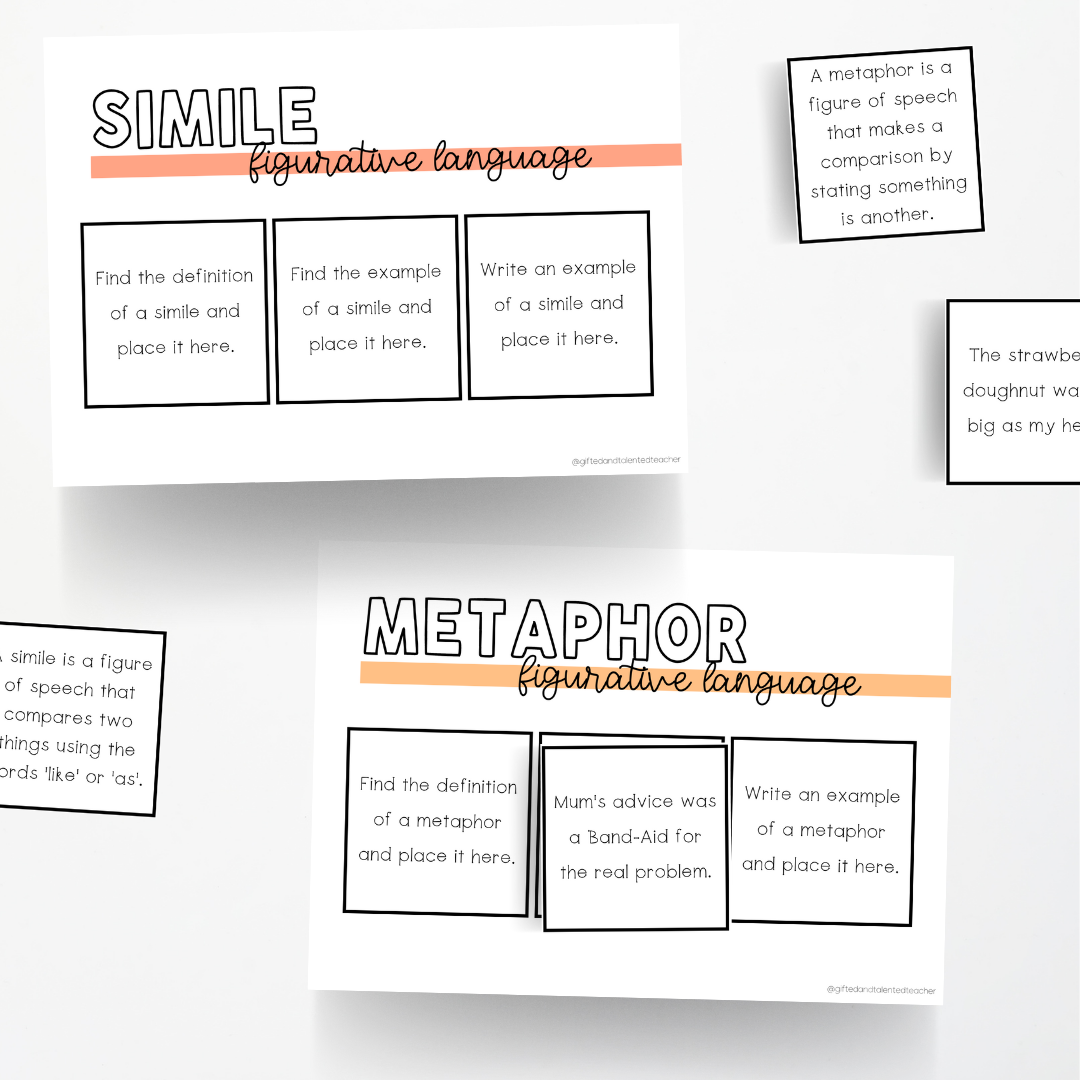 Figurative Language: Matching Game - Gifted and Talented Teacher
