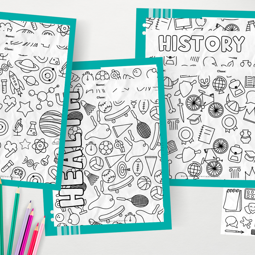 Book Covers - Line Art: A4 and A3 Wrap Around (Back to School) - Teacher Resources & Classroom Decor