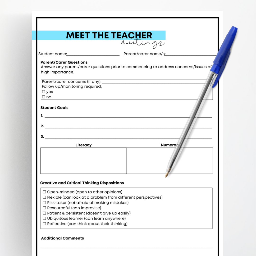 Parent + Teacher Meetings Proforma - Gifted and Talented Teacher