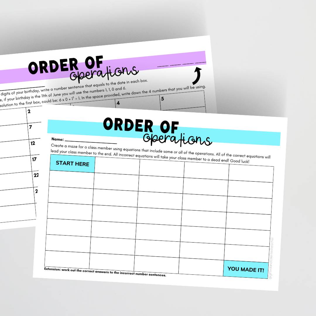 Order of Operations - Games - Gifted and Talented Teacher