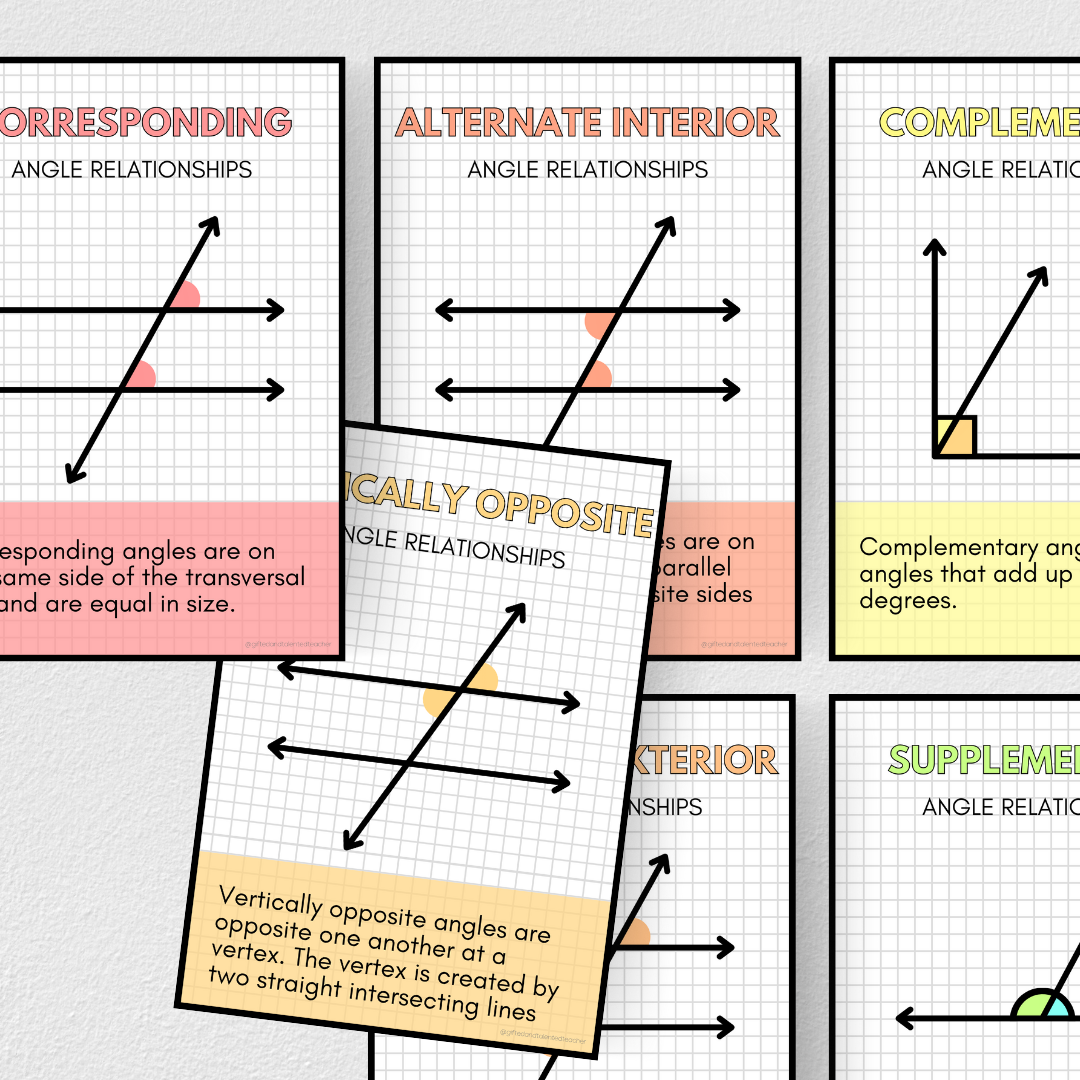 Angles Types and Angle Relationships Bundle - Rainbow Classroom Decor - Teacher Resources & Classroom Decor