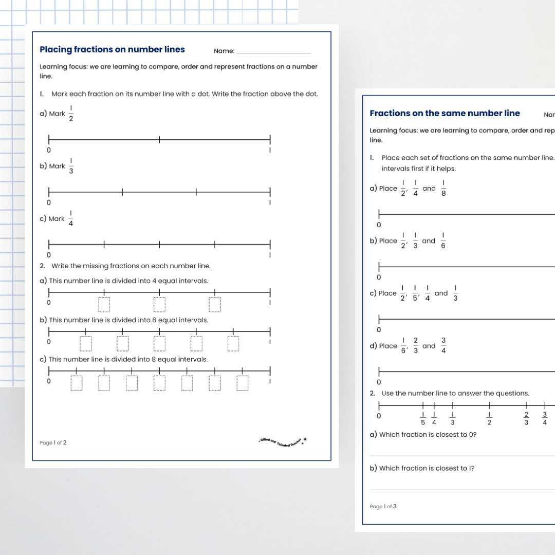 Student activities: placing fractions on number lines