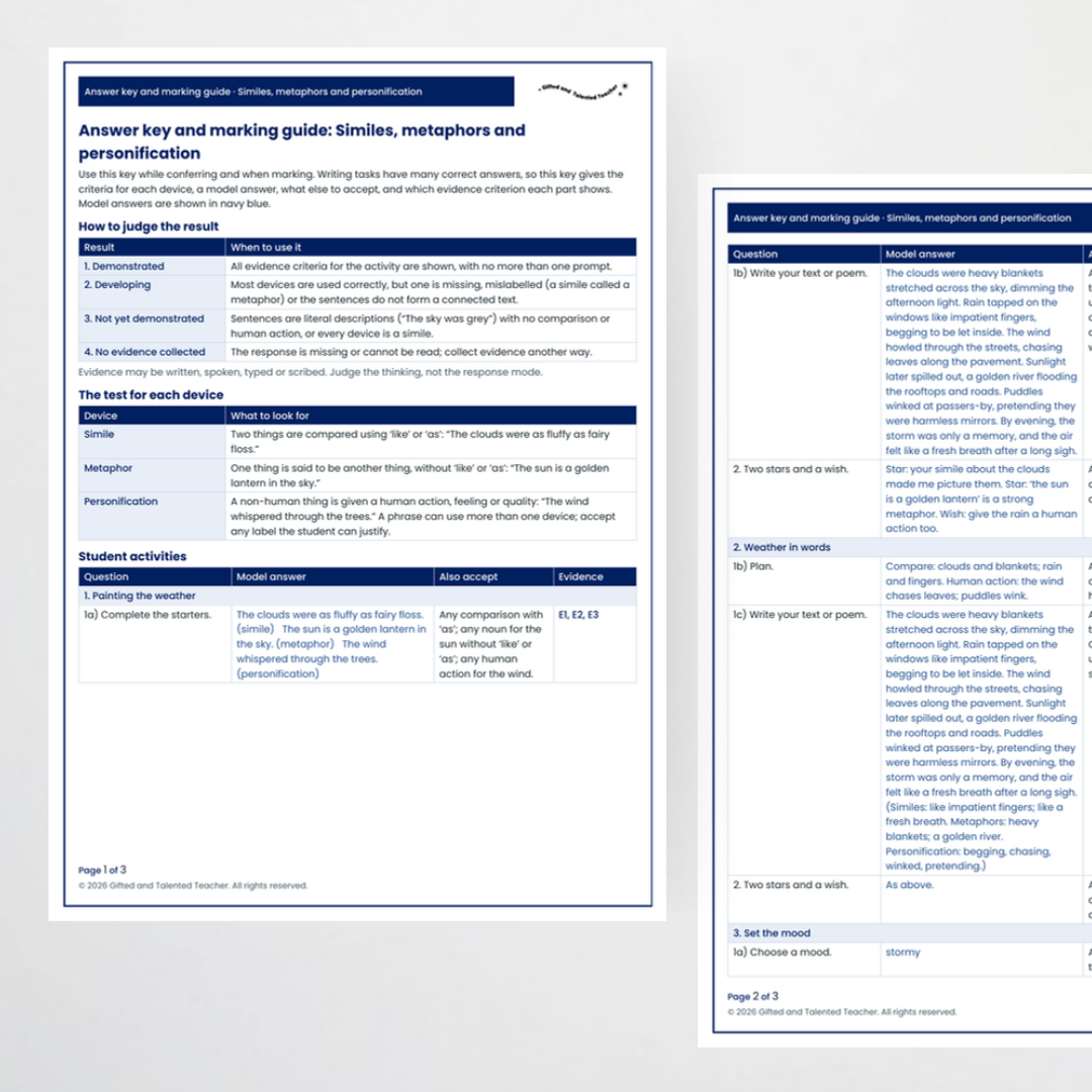 Answer key and marking guide pages