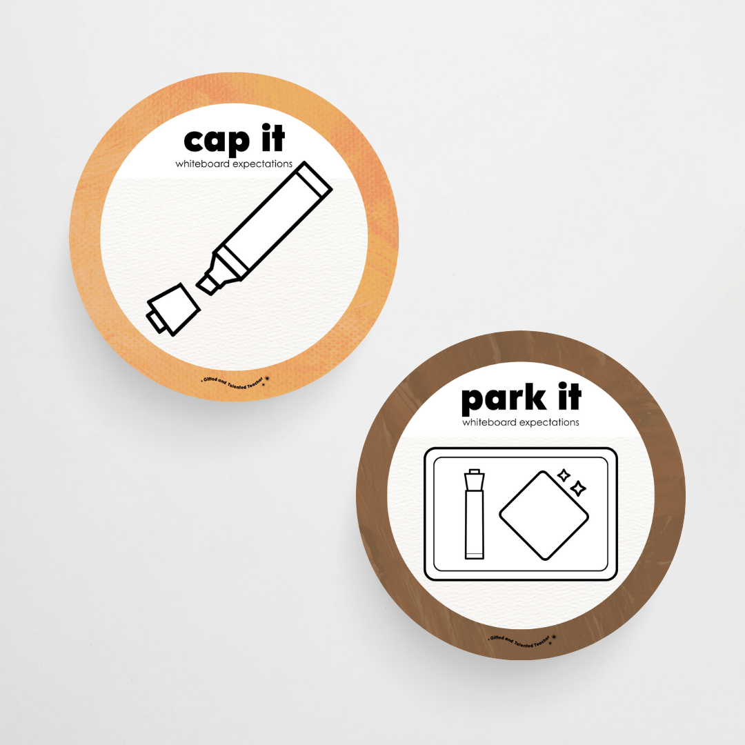 Whiteboard Expectations, Prompts and Cues: Circle Icons - Neutral Classroom Decor