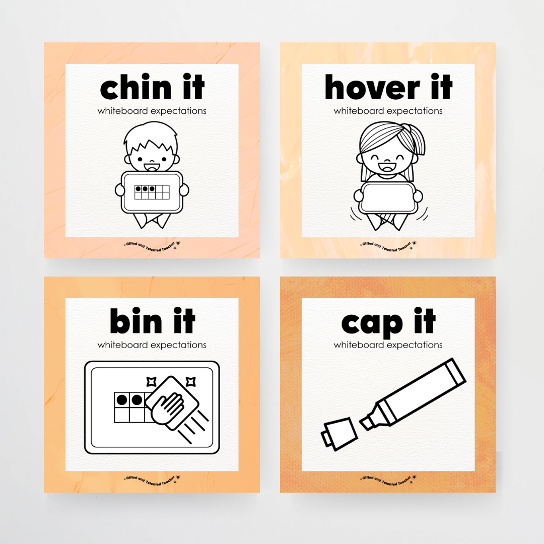 Whiteboard Expectations, Prompts and Cues: Square Icons - Neutral Classroom Decor
