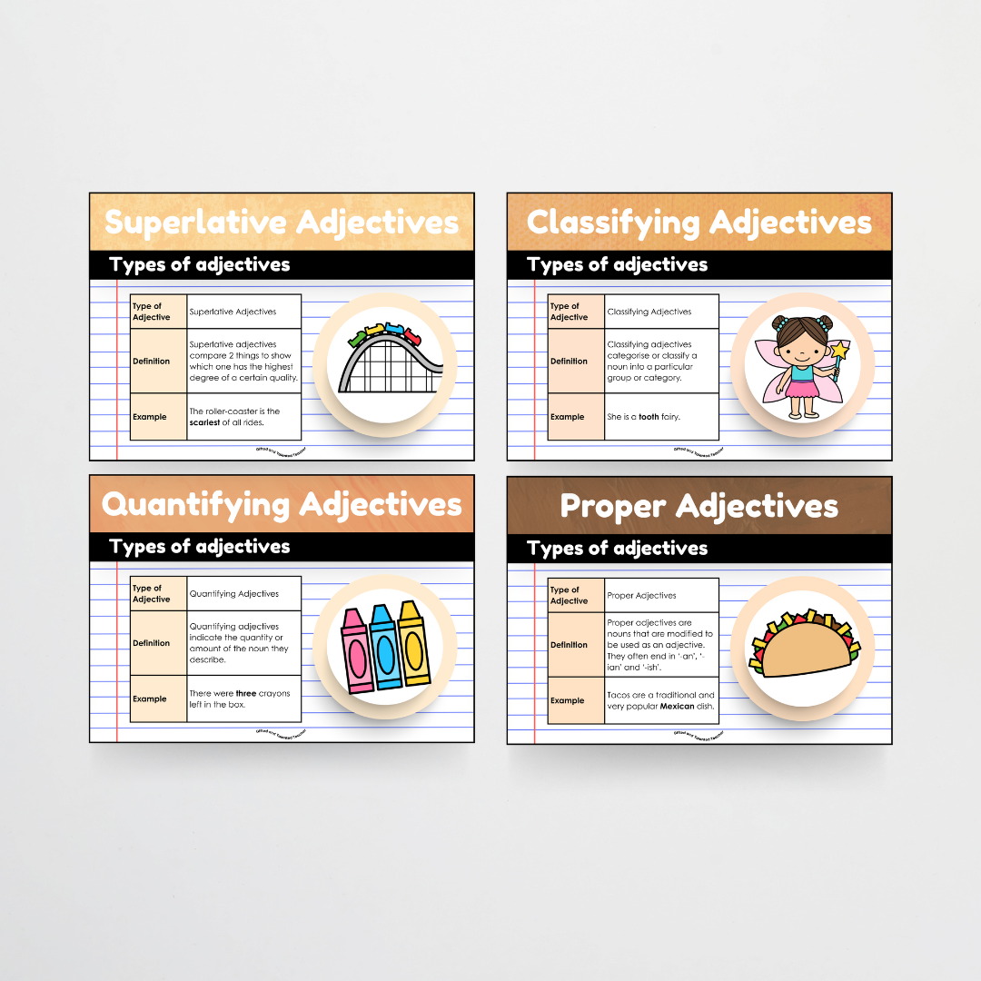 Adjectives: Parts of Speech Posters and Classroom Display - Neutral Classroom Decor - Teacher Resources & Classroom Decor