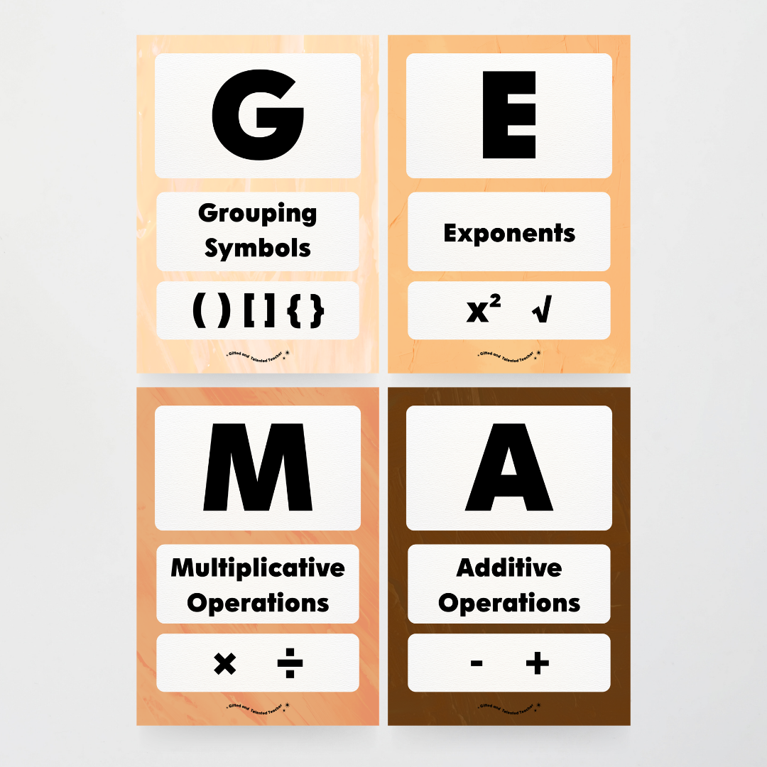 GEMA Order of Operations - Neutral Classroom Decor - Teacher Resources & Classroom Decor