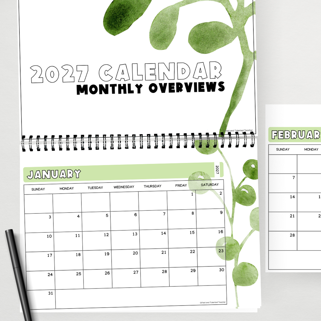 2027 Calendar: Leafy Green - Teacher Resources & Classroom Decor