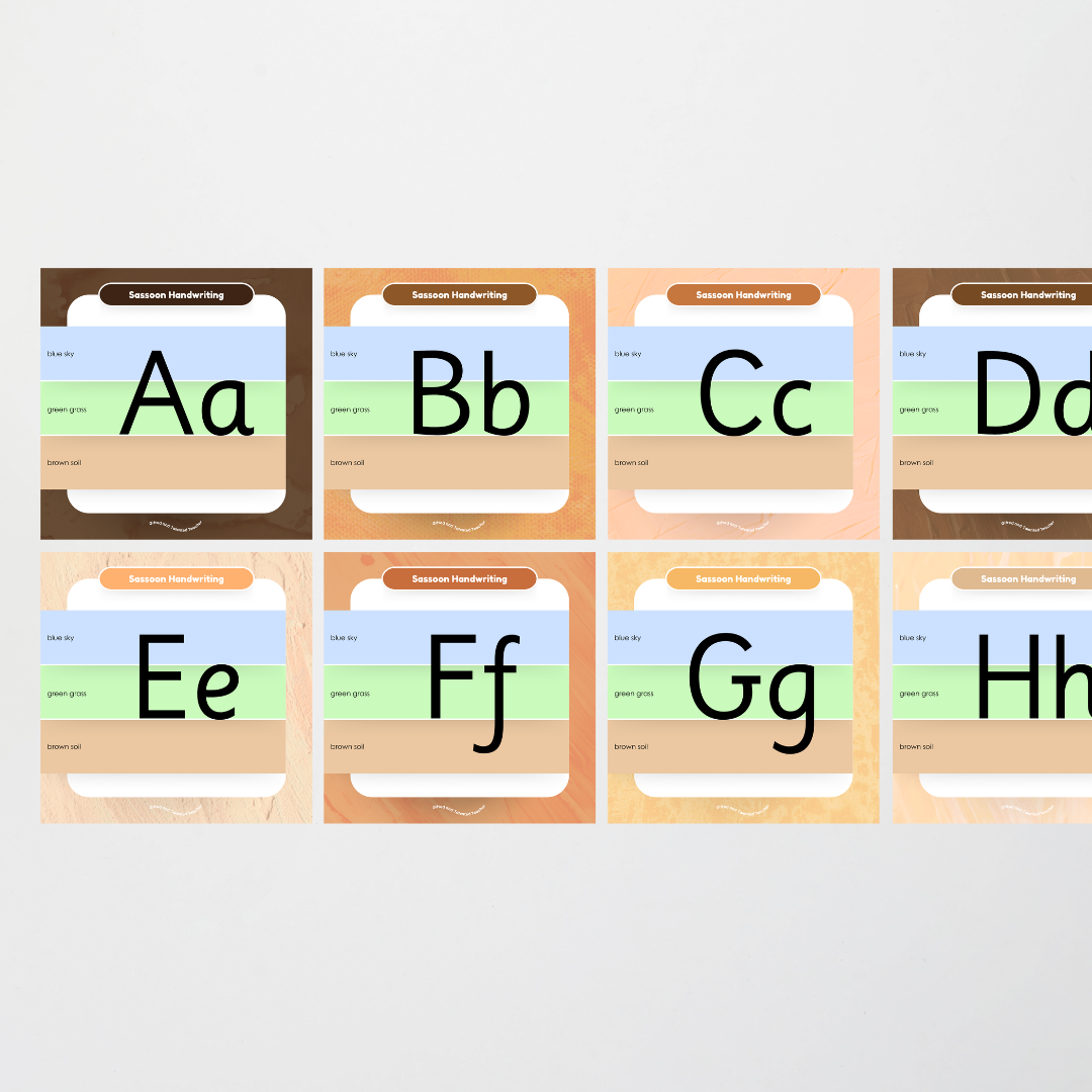 Sassoon Font: Sky, Grass, Soil Handwriting Posters - Neutral - Teacher Resources & Classroom Decor