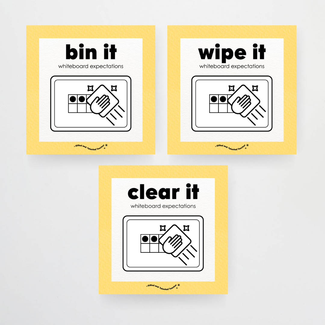 Mini Whiteboard Expectations, Prompts and Cues: Square Icons - Rainbow Classroom Decor