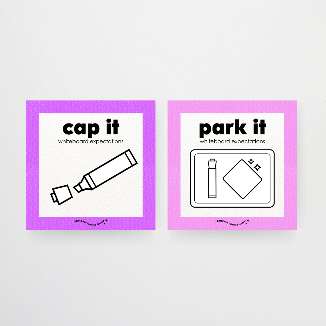 Mini Whiteboard Expectations, Prompts and Cues: Square Icons - Rainbow Classroom Decor