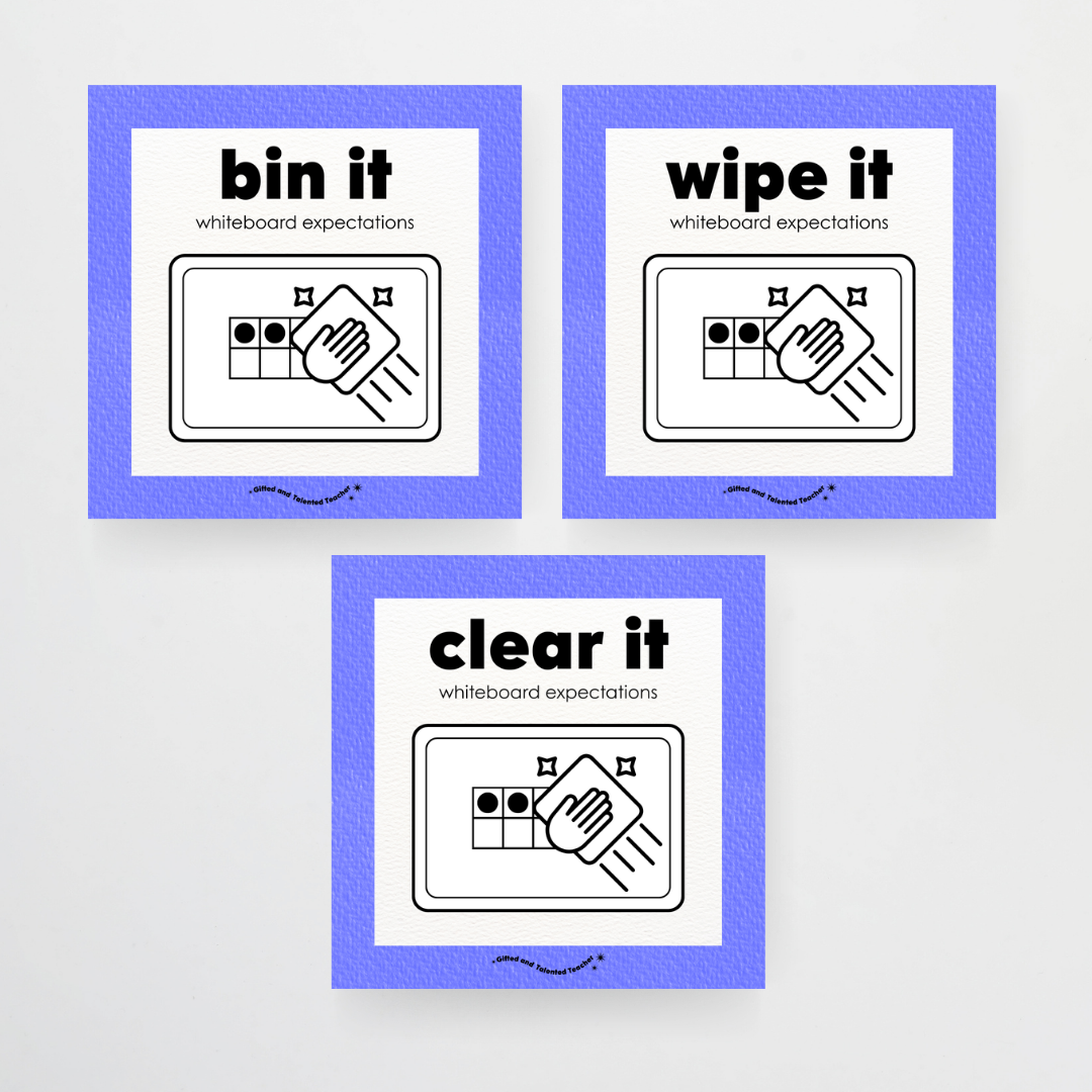 Mini Whiteboard Expectations, Prompts and Cues: Square Icons - Rainbow Classroom Decor