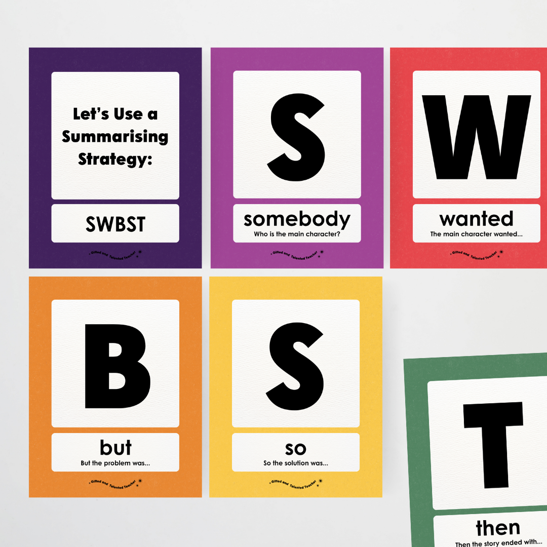 Summarising the Text: SWBST Somebody, Wanted, But, So Then - Watch this Space Classroom Decor