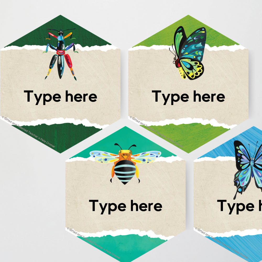Live Insect Post Label Pete Cromer: Hexagon Labels - Insect Life Classroom Decor