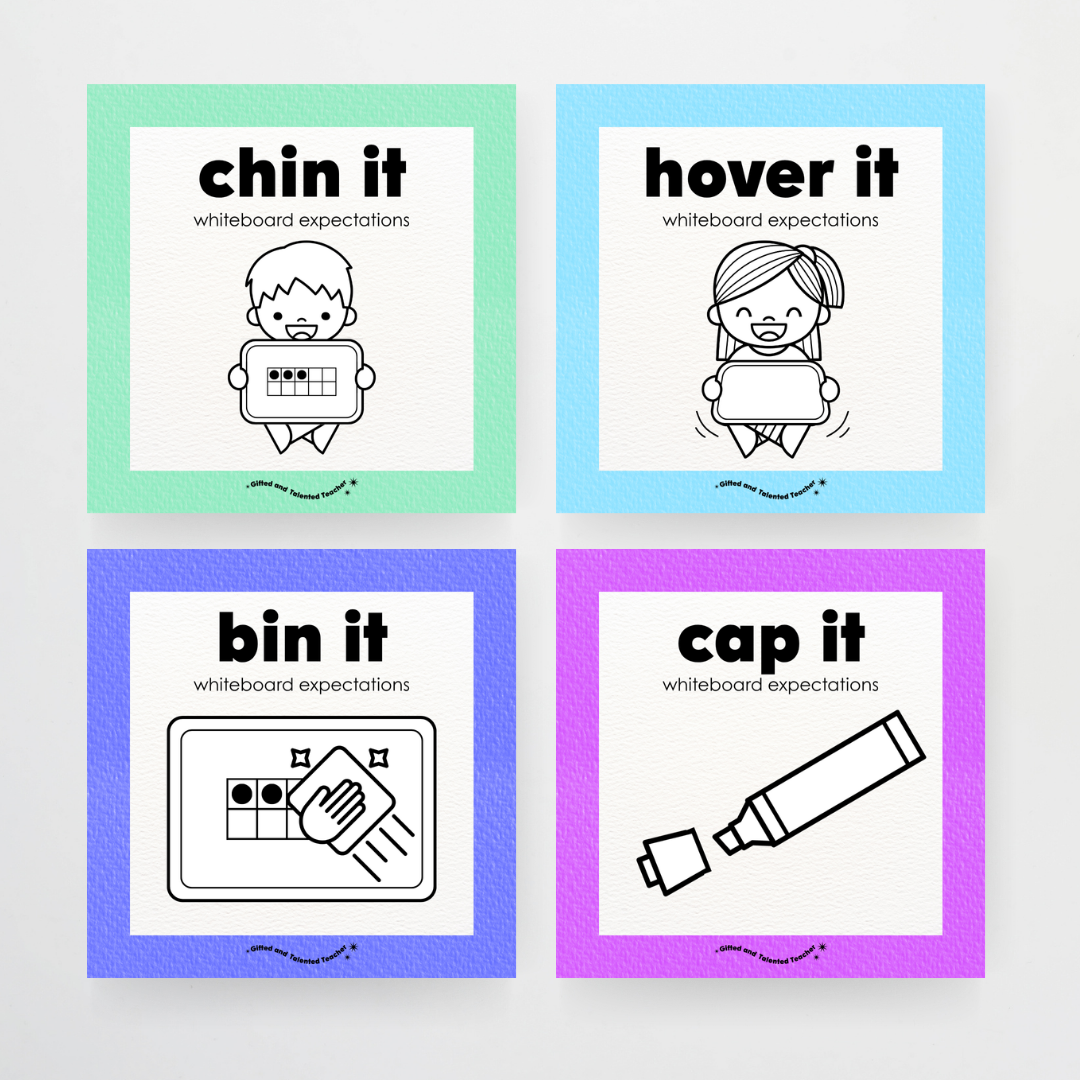 Whiteboard Expectations, Prompts and Cues: Square Icons - Rainbow Classroom Decor