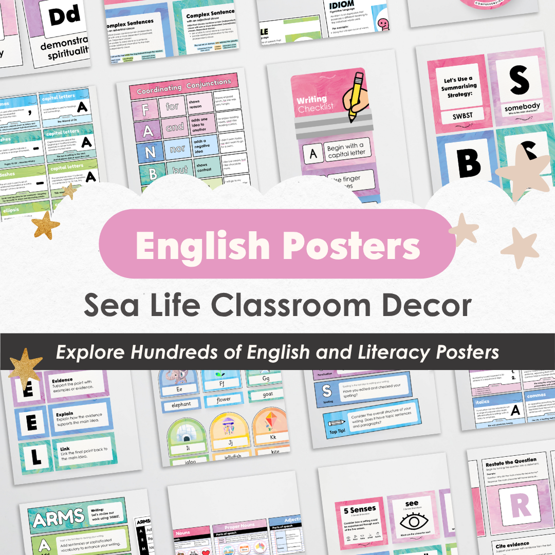 English and Literacy Posters Bundle - Sea Life Classroom Decor